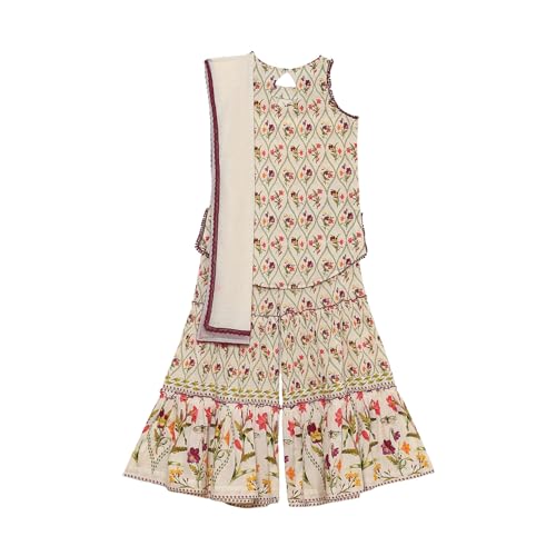 Biba Girl's Cotton Kurta, Bottom, Dupatta (KWBTNC6294SS25OWHT_Off White