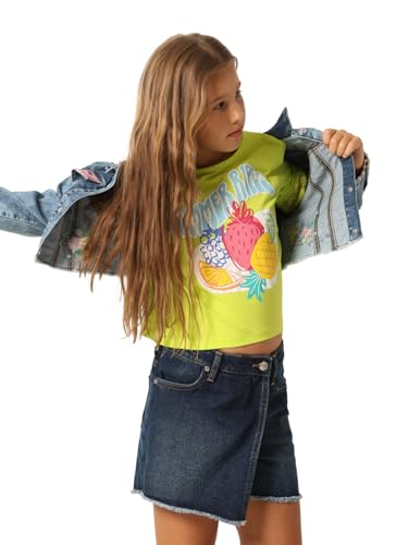 VERO MODA Girls Graphic Print Cotton Green Tshirt