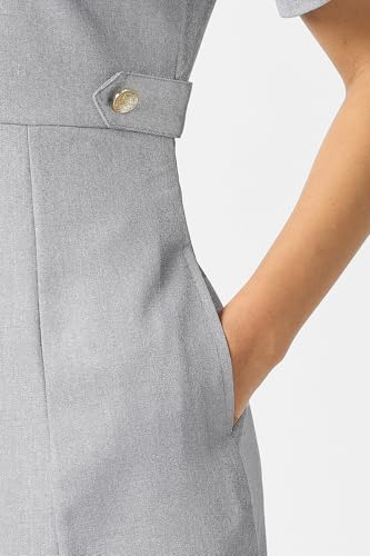 Women Grey Solid Knee Length Formal Dress
