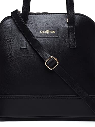 Aquatan Black Saffiano Faux Leather Handbag for Women with Crossbody Strap | Stylish and Practical Everyday Bag