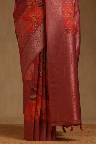 Soch Womens Onion Pink Dola Silk Floral Zari Woven Saree