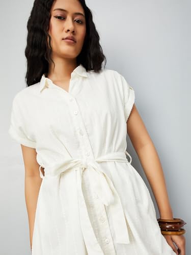 Max Women's Cotton A-Line Below The Knee Dress (EC58002_Off White
