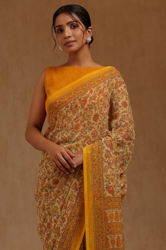 Soch Womens Yellow Georgette Floral Print Saree
