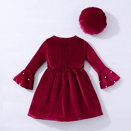 Hopscotch Girls Red Full Sleeves Oversized Bow Applique Dress for Age (5-6 Years)