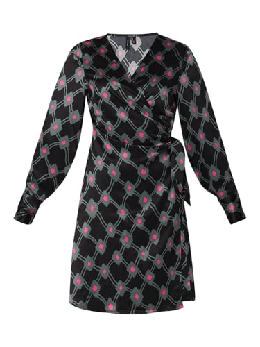 VERO MODA Women Printed Polyester Knee Length Black Wrap Dress