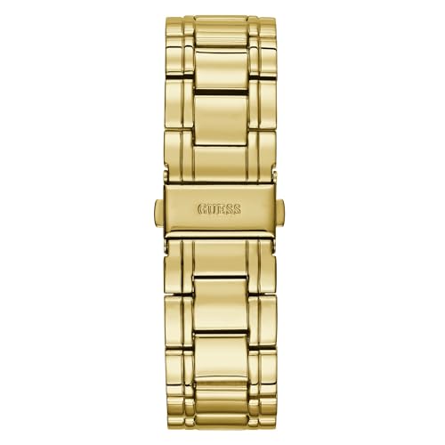 GUESS Women U0628L2 Sporty Gold-Tone Analog Watch With Champagne Dial, Crystal-Accented Bezel And Stainless Steel Pilot Buckle, Gold Band