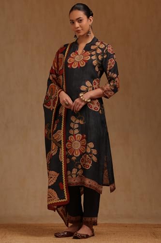 Soch Women's Muslin Salwar Suit Set (EWA5CD22276_Charcoal