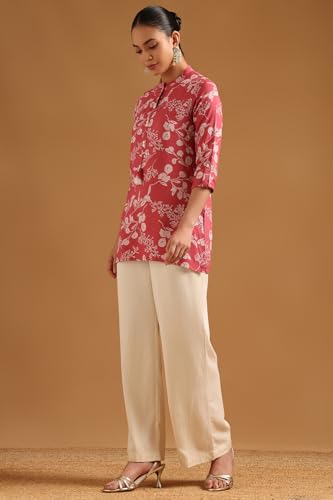Soch Womens Pink Viscose Botanical Tunic with Faux Mirror