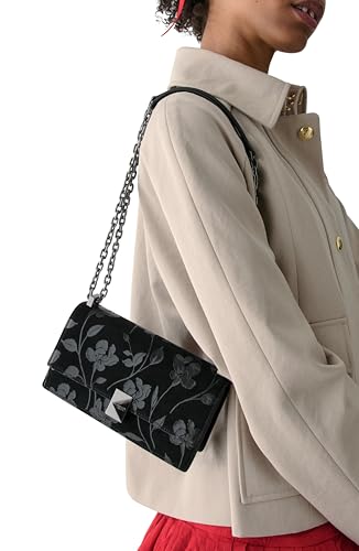kate spade new york womens Deco Mini Leather Flap Chain Crossbody, Black Suede, One Size
