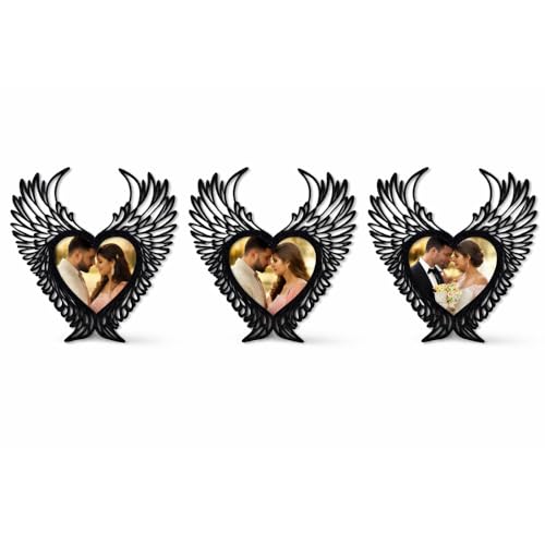 MS Customized Angel Wings Heart Photo Frame, Black, Wall Mount, Romantic wedding Gift for Couples