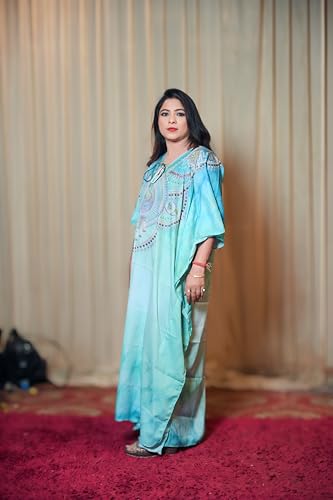 CURVSHAPE Crepe Digital Print Long Green Kaftan ; Freesize zz-110