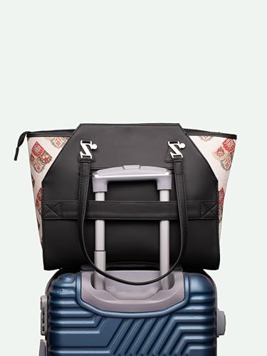 ZOUK Seashell Motif White Printed Jute Handcrafted Vegan Leather Black Women's Check-point Friendly Classic Business