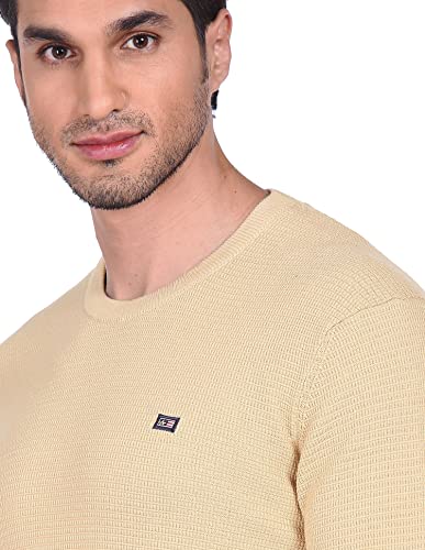 Arrow Men Beige Pure Cotton Patterned Knit Sweater