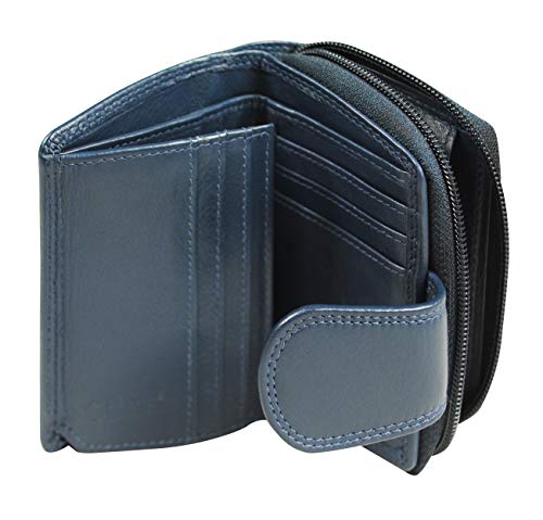 Calfnero Women's Genuine Leather Clutch Wallet-Leather Wallet with Zip Pocket and Note Compartment-Navy Leather Wallet for Women