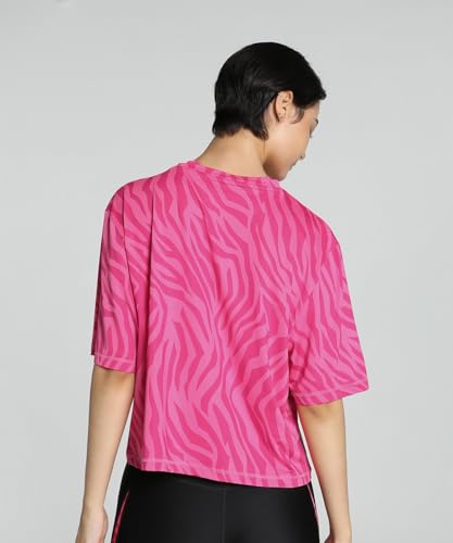 Puma Women's Printed Relaxed Fit T-Shirt (Garnet Rose-Zebra Print)