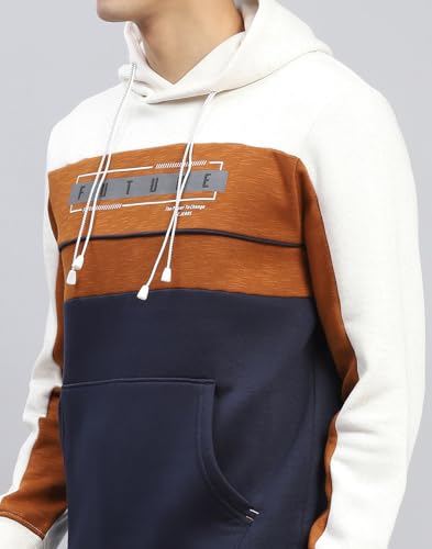 Monte Carlo Mens Printed White & Rust Hooded Neck Full Sleeve Sweatshirt (224066316-2-38)