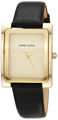 Anne Klein Women's AK/2706CHBK Gold-Tone and Black Leather Strap Watch