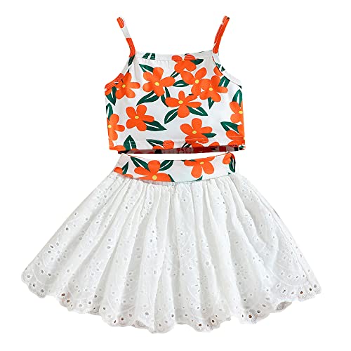 Hopscotch Polyester Girls Floral Print Slim Fit Blouseskirt Set In Orange Color For Ages 4-5 Years