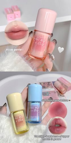 Gege Bear Powder Mist Lip Glaze | Ultra-Fine Soft Matte Finish | Lightweight & Long-Lasting | 6 Gorgeous Shades | Fluffy Cloud Lip Tint Effect | Smooth & Luxurious Texture | Modern & Chic Lip Makeup for Women (03# Rose, 2.5g)