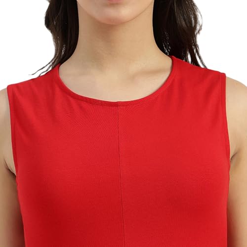 United Colors of Benetton Round Neck Solid A-Line Dress (Size: M) - 26P3E99W3821IRC5 Red