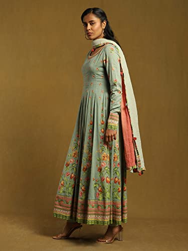 Ritu Kumar Green Floral Print Anarkali Kurta With Legging And Dupatta