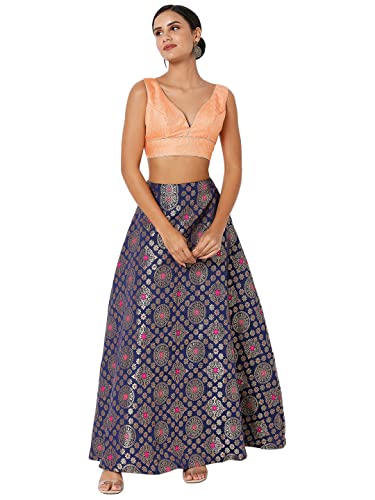 SALWAR STUDIO S Women's Peach Brocade Self Design Readymade Saree Blouse-SSB4180-PECH