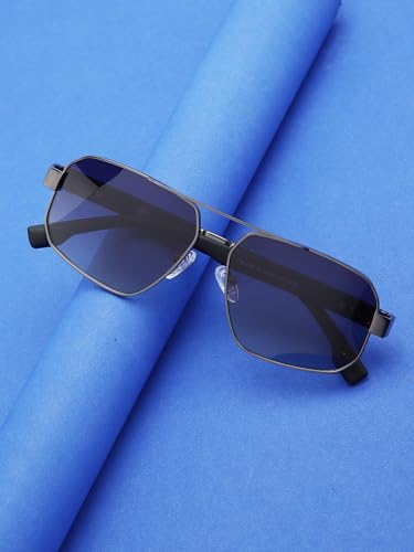 Carlton London Unisex Premium Metallic & Black Toned Grey UV with Polarised Lens Rectangle Sunglass