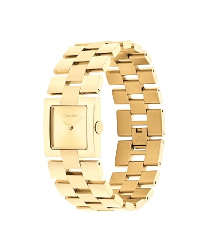 Calvin Klein Ck Meridian Qtz Basic Slim Thin Gold Square Dial Women's Watch|Stainless Steel Material|Multi Color Band - 25100089