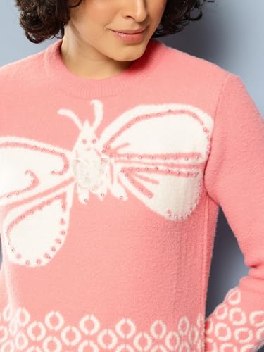 Aarika Womens Winter Wear Peach Colour Embellished Woolen Sweater-(S-L)-(OCT_TP-W-WL-MD-08-PEACH-M)