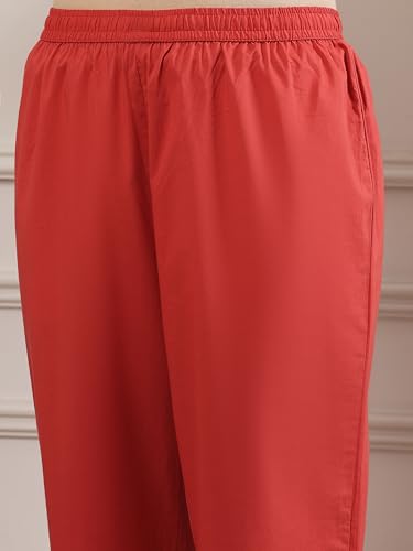 Biba Women Red Cotton Anarkali Suit Set_38