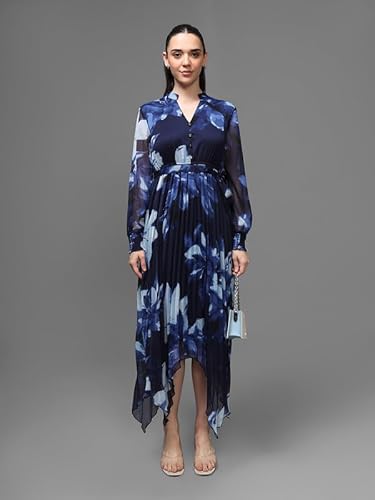 Kazo Omega Midi Dress with Belt (Blue_XS)
