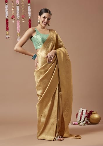 SALWAR STUDIO Turquoise Brocade Spaghetti Readymade Blouse