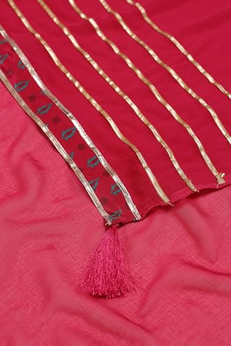 Soch Womens Fuchsia Crepe Floral Print Suit Set With Mirror Work