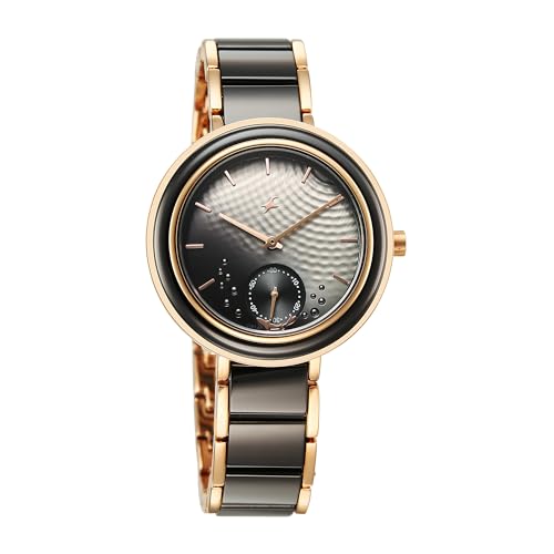 Fastrack Oceanyx - Ceramic Quartz Black Round Dial Women's Watch | Brass Solid Links Material | Multi Color Band - 6315KD03
