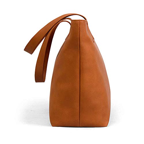 DailyObjects Women's Latest Tote Bag | Spacious, Stylish, Sturdy Vegan Leather Handbag with Zip closure and Laptop Compatibility | Handcrafted Ladies Shoulder Purse For Daily & Office Use - Tan