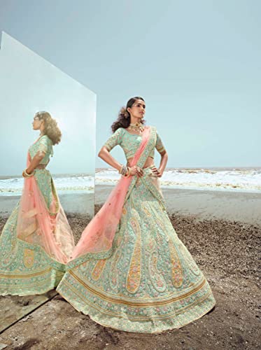 FUSIONIC fantastic zarkan and zari Work turquoise Color Lehenga Choli For Women