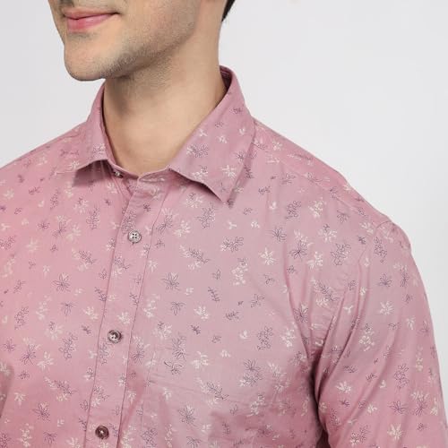 Colorplus Men Regular Fit Print Pattern Pure Cotton Plain Collar Full Sleeve Casual Shirt Red