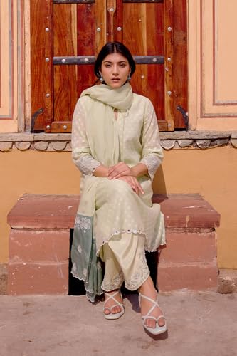 W for Woman Folksong Green Festive Embroidered Cotton A-Line Kurta, Salwar Pant & Dupatta_24MAFS11749-930315_2XL