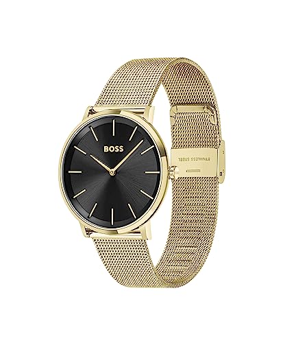 BOSS Hugo Stainless Steel Skyliner Analog Black Dial Men Watch-1513909, Gold Band