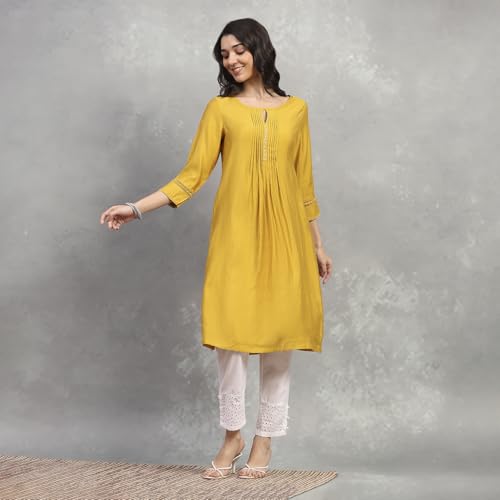 Rangriti Women's Viscose Blend Solid Straight Kurta (RROZ20972AW25YEL_Yellow
