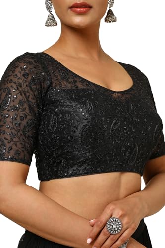 Soch Womens Black Embroidered Padded Net Blouse with Sequins