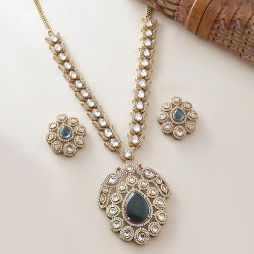 VOYLLA Kundan Opulence Noor Mahal Kundan Necklace Set For Women|Women Short Necklace Sets|Gift For Women|Wedding|Party|Ethnic|Kundan Polki|