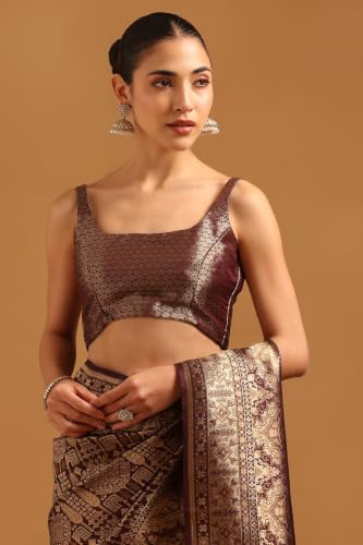 Soch Womens Wine Tussar Zari Woven Saree