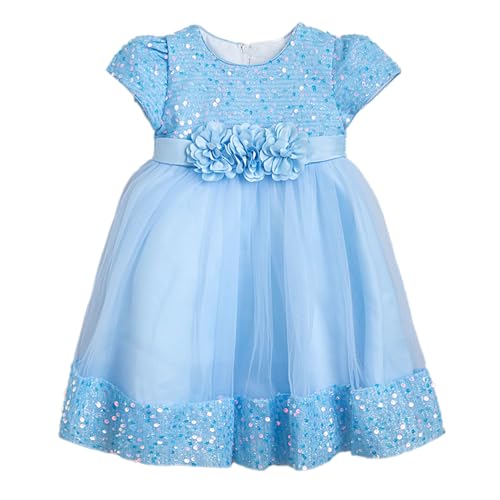 Hopscotch Girls Knee Length Party Dresses in Blue Color For Ages