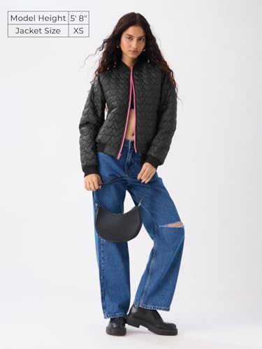 The Souled Store Heartfelt Women and Girls Long Sleeves Spread Collar Quilted Polyester Regular Fit Lightweight Summer Layering Puffer Jacket