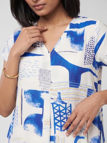 Max Women Printed Asymmetric Dress (White_M)