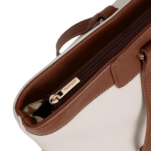 Fastrack Vanilla Clay Laptop Tote Bag | White on Tan Faux Leather Work Tote with 14 Inch Laptop Sleeve | Zip Closure with Organizer Pocket & Dual Handles