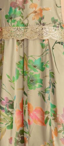 RUDRAPRAYAG Chinon Silk Floral Digital Print With Embroidery Womens Ethnic Wear Sharara Salwar Suit(Semi Stitched), Beige,Free Size