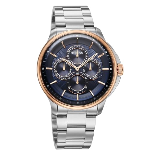 Titan Classique Four Eye Multifunction Analog with Blue Dial Silver Stainless Steel Strap Watch for Men - 90217KM04
