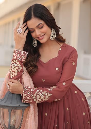 Fashion Basket Women's Georgette Anarkali Ankle Length Dress Maroon